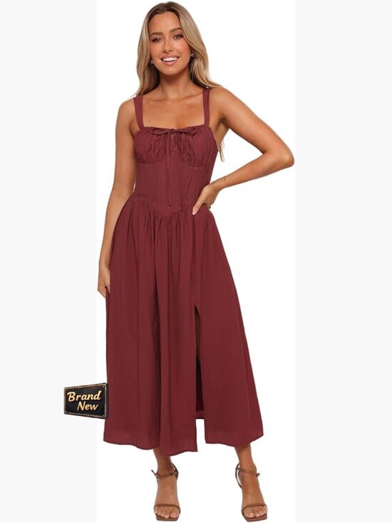 Dresses & Skirts - Square Neck Midi A-Line Dress with Zipper Back